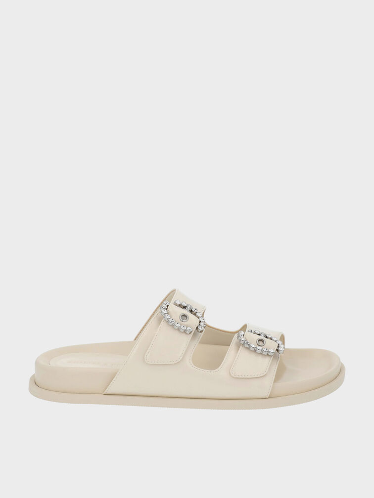 Embellished Buckle Sandals, Chalk, hi-res