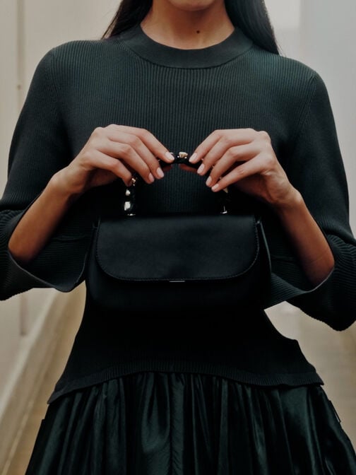 حقيبة إيليان من الساتان ومقبض يد علوي مرصع بالأحجار, أسود, hi-res