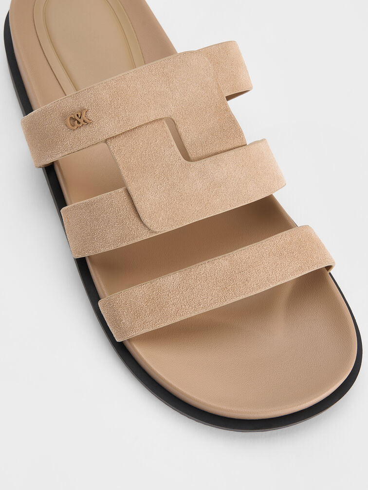 صندل بيتينا مسطح من الشمواه, بيج, hi-res