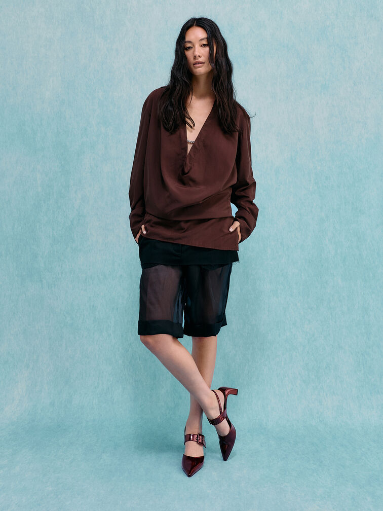 أحذية بكعب عالٍ مدبب مزين بإبزيم حاصل على براءة اختراع, برغندي, hi-res