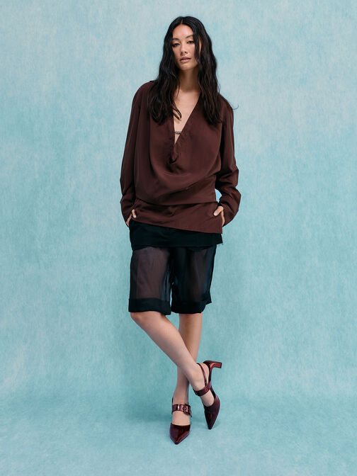 أحذية بكعب عالٍ مدبب مزين بإبزيم حاصل على براءة اختراع, برغندي, hi-res