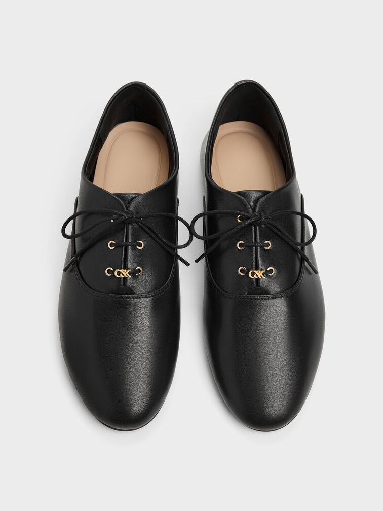 Pippa Leather Derby Flats, Black, hi-res