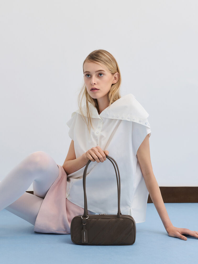 شنطة كتف زيا من شامواه مُعاد تدويره مخططة, طحلبي داكن, hi-res