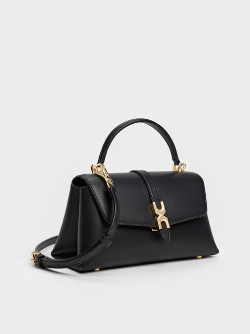 شنطة يد أدالين بمشبك معدني وحزام سلسلة, أسود, hi-res