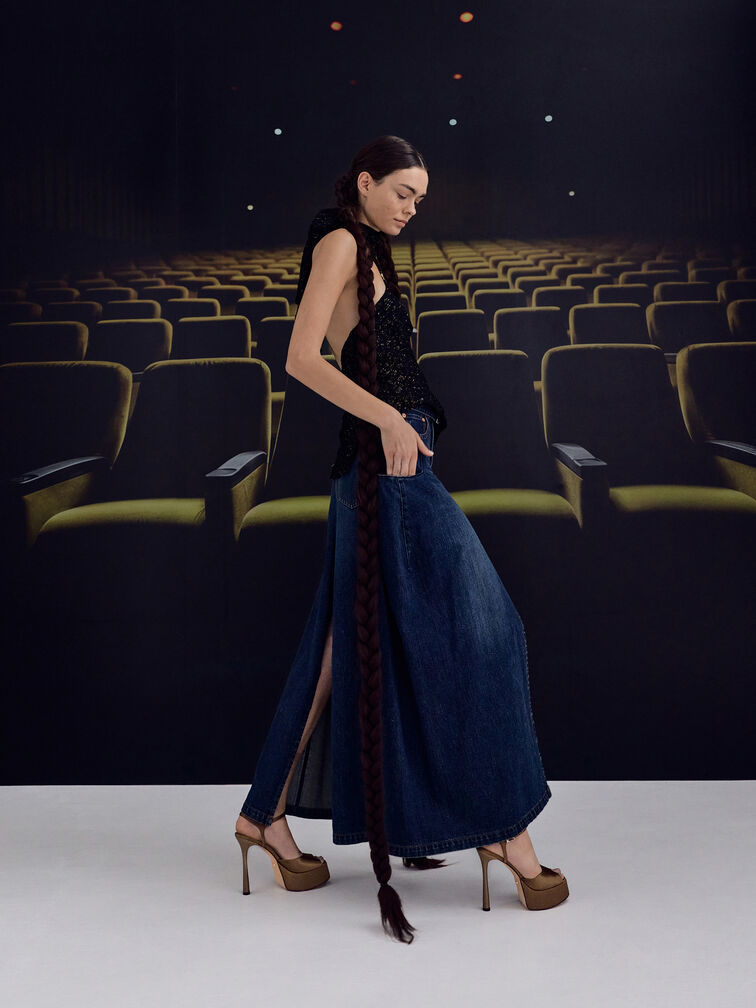 حذاء فرانشيسكا ذو الكعب العالي المفتوح من الأمام, بني, hi-res