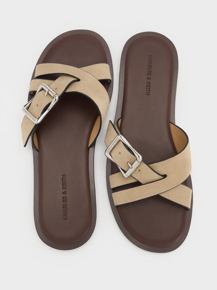 Anita Faux Suede Crossover Slides, Taupe, hi-res