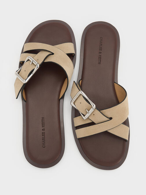 Anita Faux Suede Crossover Slides, Taupe, hi-res