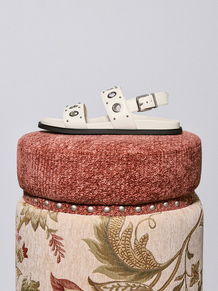 Grommet Slingback Sandals, Chalk, hi-res