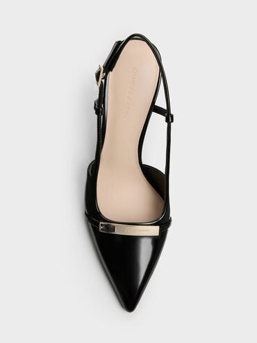 Metallic-Bar Pointed Slingback Pumps, Black Boxed, hi-res