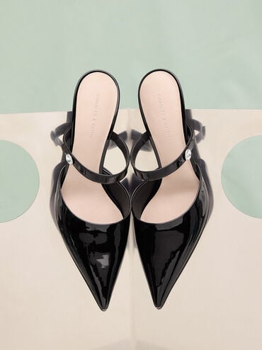 صندل مولز بكعب ستيليتو مزين بكريستال لامع, أسود براق, hi-res