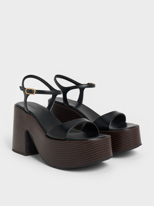 Ankle-Strap Platform Sandals, Black, hi-res