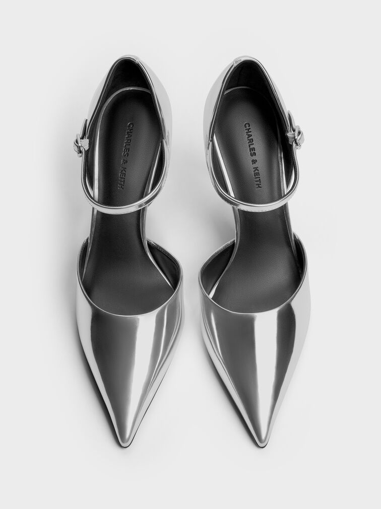 Metallic Pointed D'Orsay Stiletto Pumps, Silver, hi-res