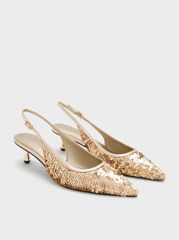 أحذية روثي سلينغ باك بكعب (بامبس) مزينة بالترتر, ذهبي, hi-res