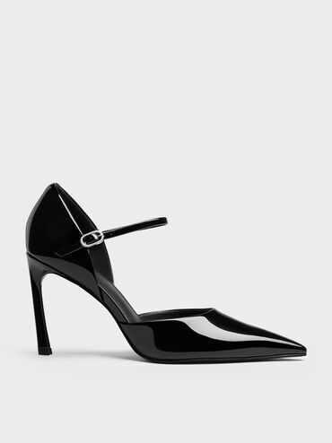 Patent Pointed D'Orsay Stiletto Pumps, Black Patent, hi-res