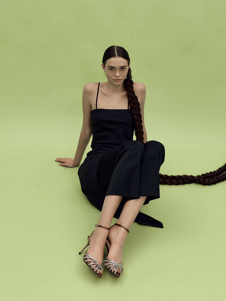 صندل جايلين جيم ذو الكعب العالي المفتوح من الأمام, بني, hi-res