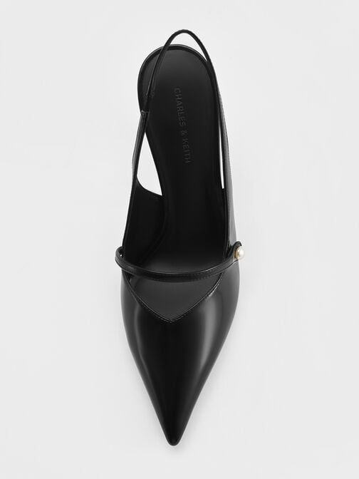 حذاء هيلينا بكعب ومقدمة مدببة مع حزام خلفي مزين بلؤلؤ, صندوق أسود, hi-res