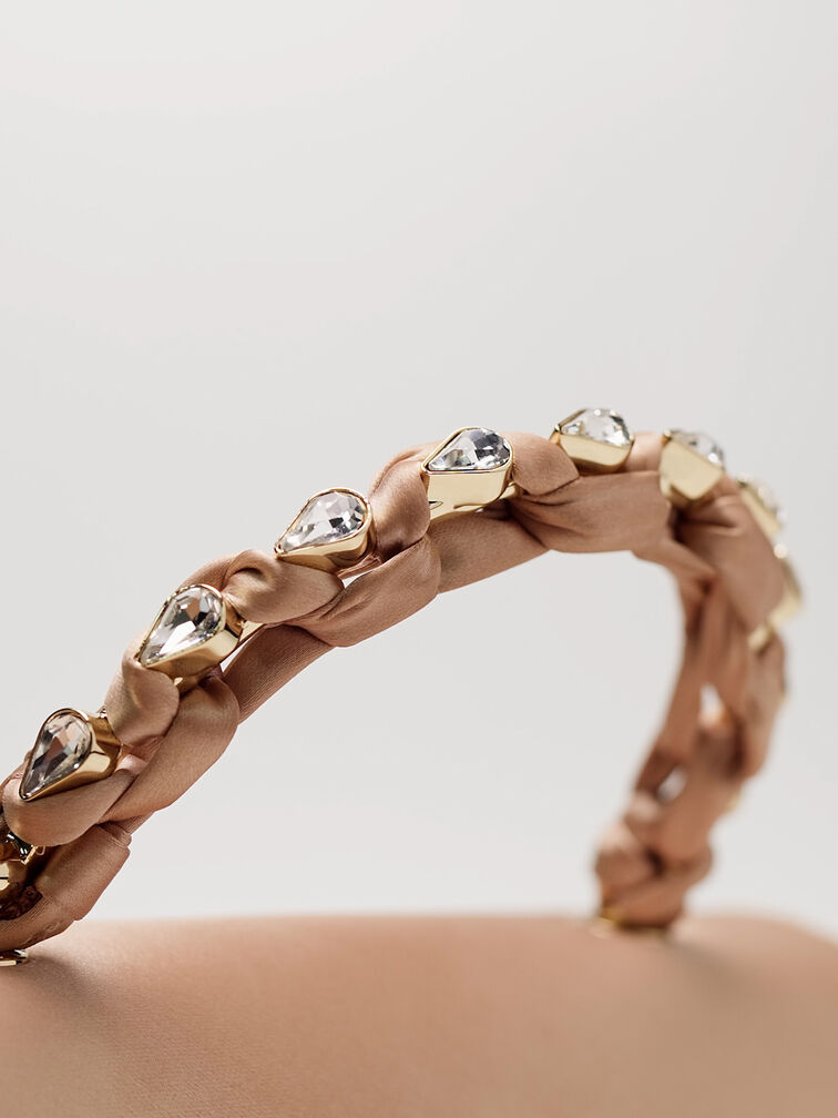 حقيبة إيليان من الساتان ومقبض يد علوي مرصع بالأحجار, شامباني, hi-res