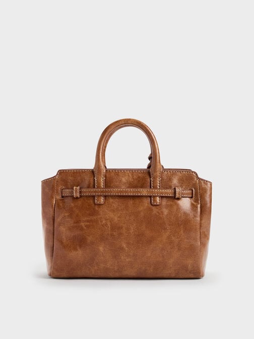 Mini Delfina Belted Tote Bag, Distressed Tan, hi-res