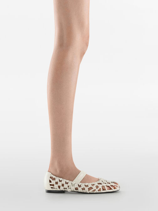 أحذية ماري جين المسطحة المنسوجة, أبيض طباشيري, hi-res