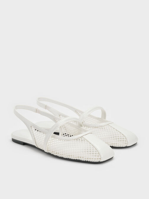 Ellory Mesh Slingback Mary Jane Flats, White, hi-res