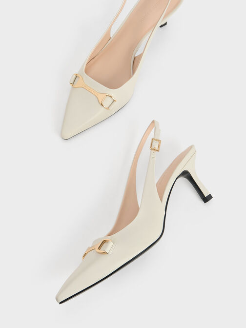 Leslie Metallic-Accent Slingback Pumps, Chalk, hi-res
