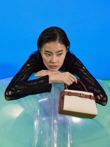 حقيبة أوبرييل من القماش بلونين مع يد علوية, رمادي مائل للبني كانفاس, hi-res