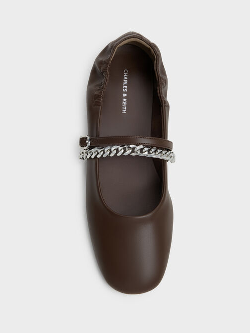 Georgie Chain Mary Jane Flats, Dark Brown, hi-res