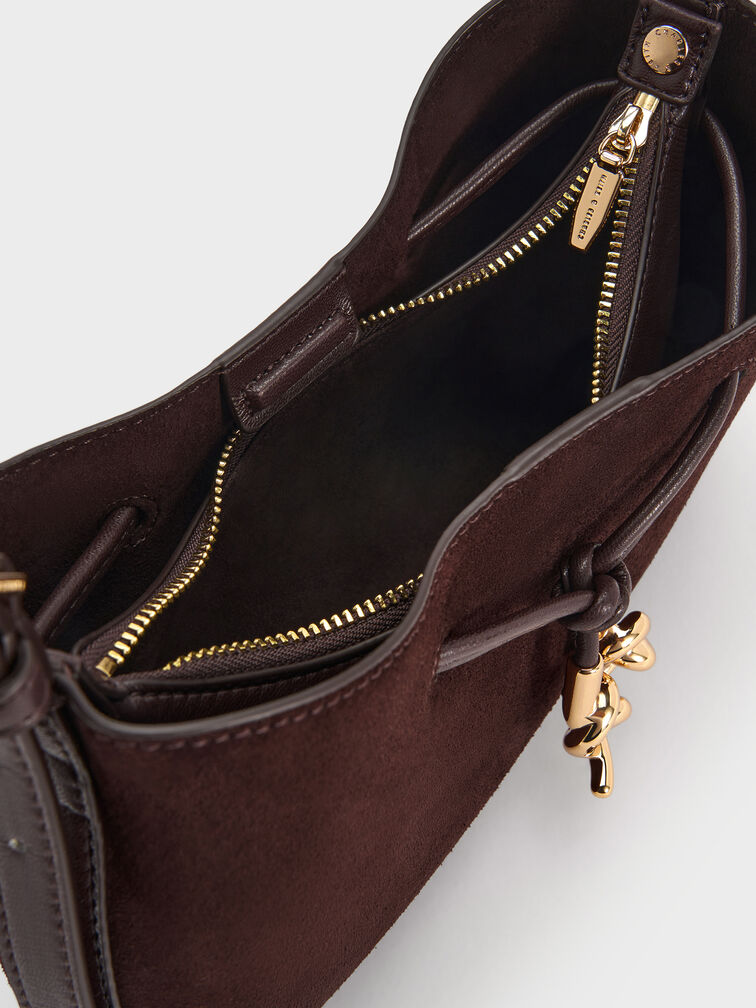 Mila Recycled Suede Shoulder Bag, Espresso Brown, hi-res