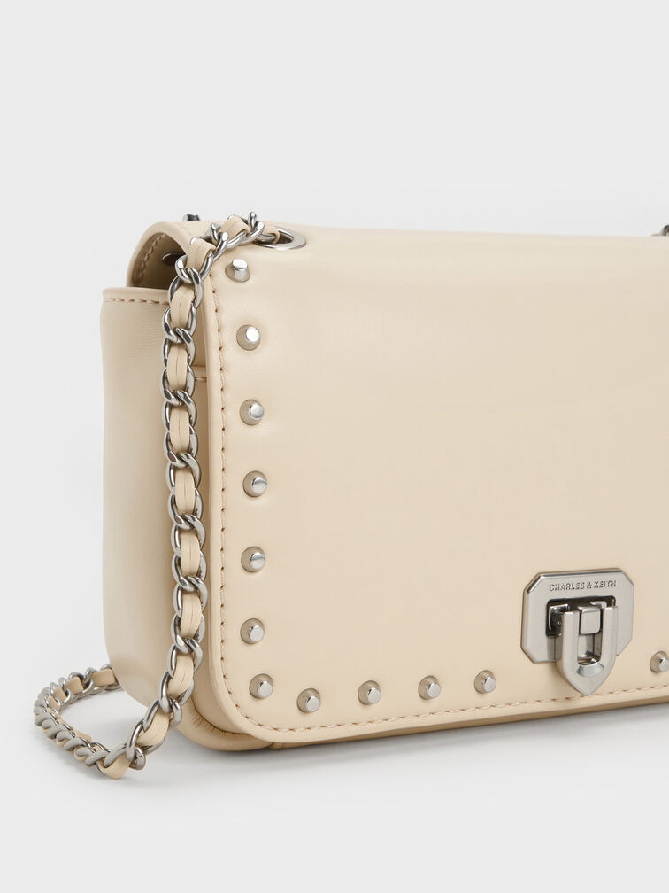 Arwen Studded Shoulder Bag, Beige, hi-res