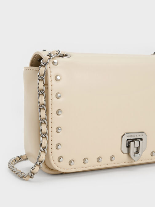 Arwen Studded Shoulder Bag, Beige, hi-res