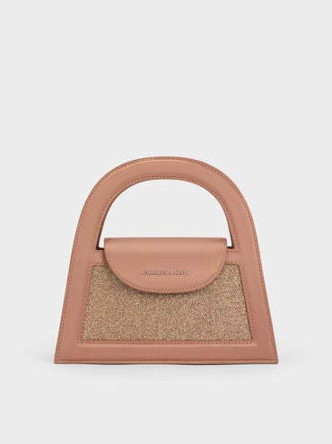 حقيبة إيست بمقبض علوي وتصميم لامع, برونزي, hi-res