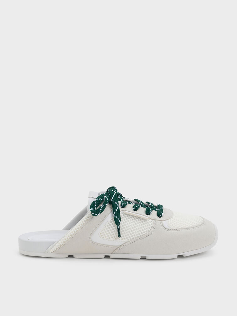 Mesh Lace-Up Slip-On Sneakers, White, hi-res