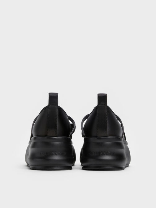 Brantley Bow Platform Mary Janes, Black Textured, hi-res