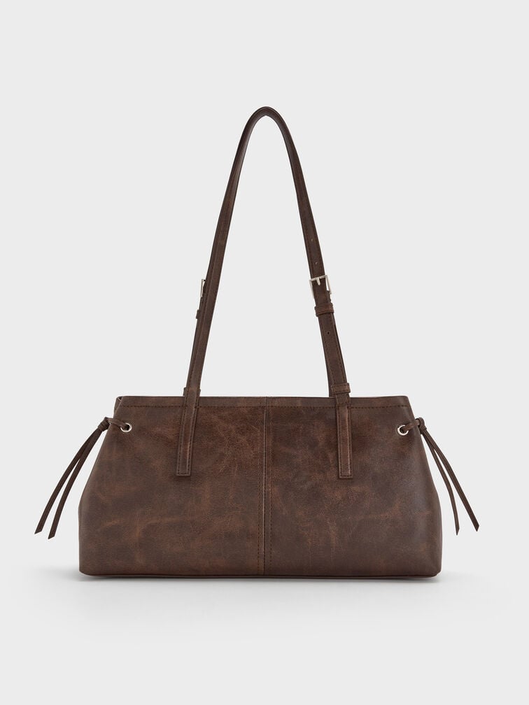 حقيبة كتف بحمالة طويلة, بني مطفي, hi-res