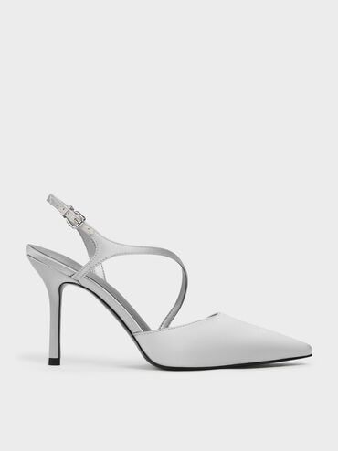 Cordelia Pointed Slingback Pumps, Silver, hi-res