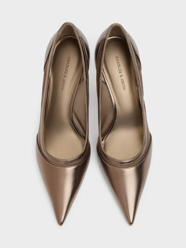 حذاء كعب شبكي ميتاليك بمقدمة مدببة, برونزي, hi-res