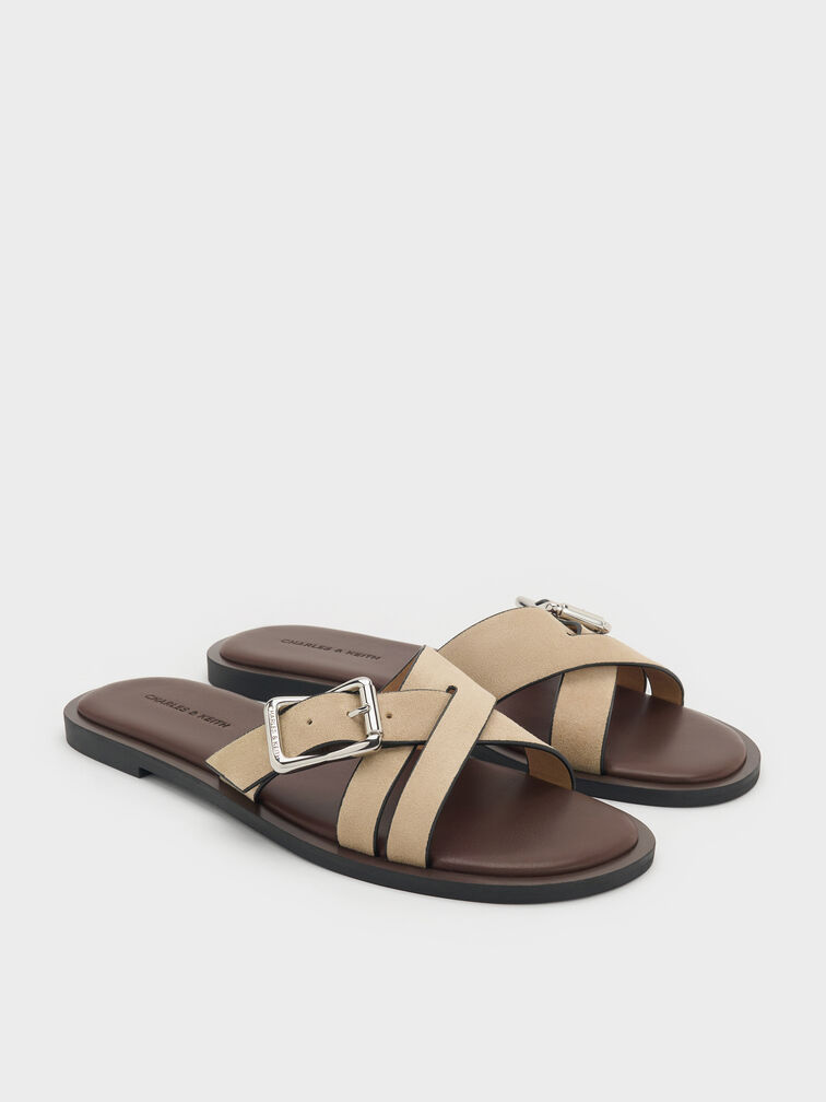 Anita Faux Suede Crossover Slides, Taupe, hi-res