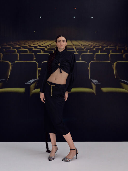 صندل جايلين جيم ذو الكعب العالي المفتوح من الأمام, أسود خشن, hi-res