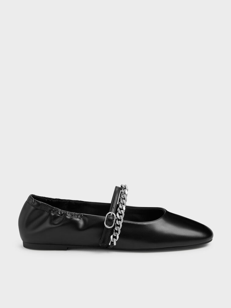 Georgie Chain Mary Jane Flats, Black, hi-res