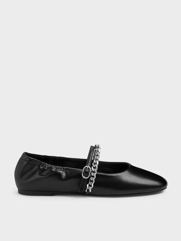 Georgie Chain Mary Jane Flats, Black, hi-res