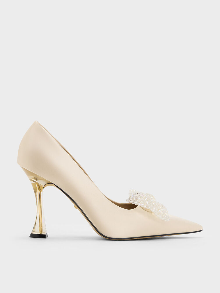 Beaded Bow Pumps, Champagne, hi-res