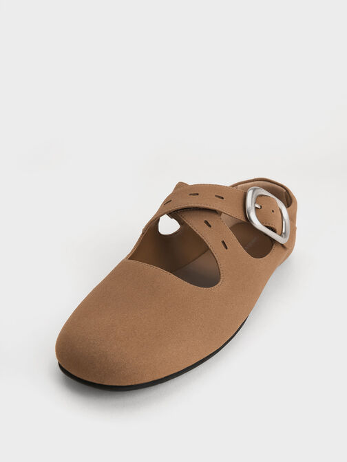 حذاء ماري جاين من الشمواه بأحزمة متداخلة, بني, hi-res