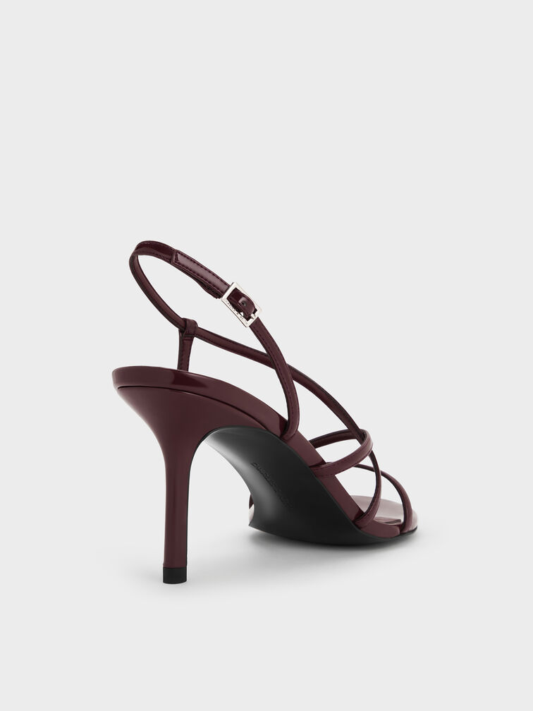 Patent Strappy Stiletto-Heel Slingback Sandals, Maroon, hi-res