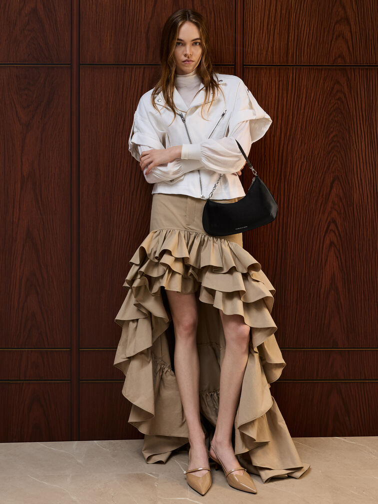 شنطة كتف ديون ساتان بحمالة سلسلة, أسود كلاسيكي, hi-res