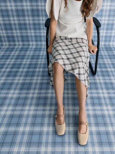 حذاء ماري جين فلات لاندو بلونين بمشبك, أبيض طباشيري, hi-res