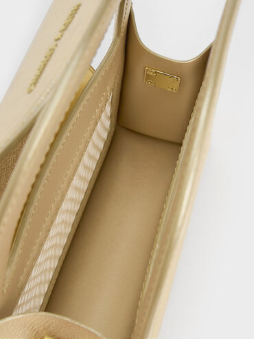 Este Metallic Crystal-Embellished Top Handle Bag, Gold, hi-res