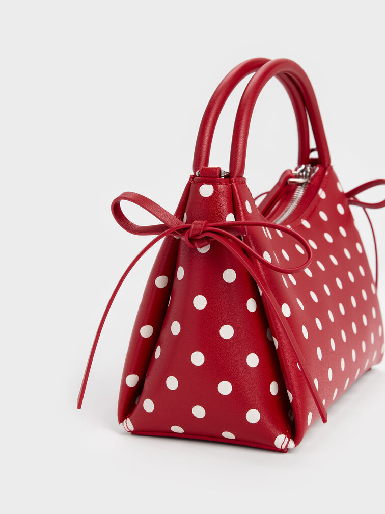 حقيبة هازل بمقبض علوي وفيونكة ونقشة منقطة, أحمر كلاسيكي, hi-res