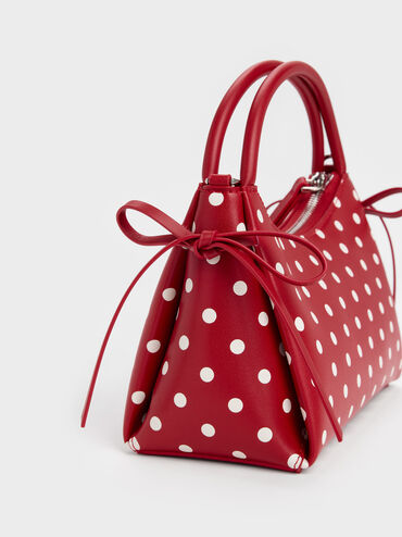 حقيبة هازل بمقبض علوي وفيونكة ونقشة منقطة, أحمر كلاسيكي, hi-res