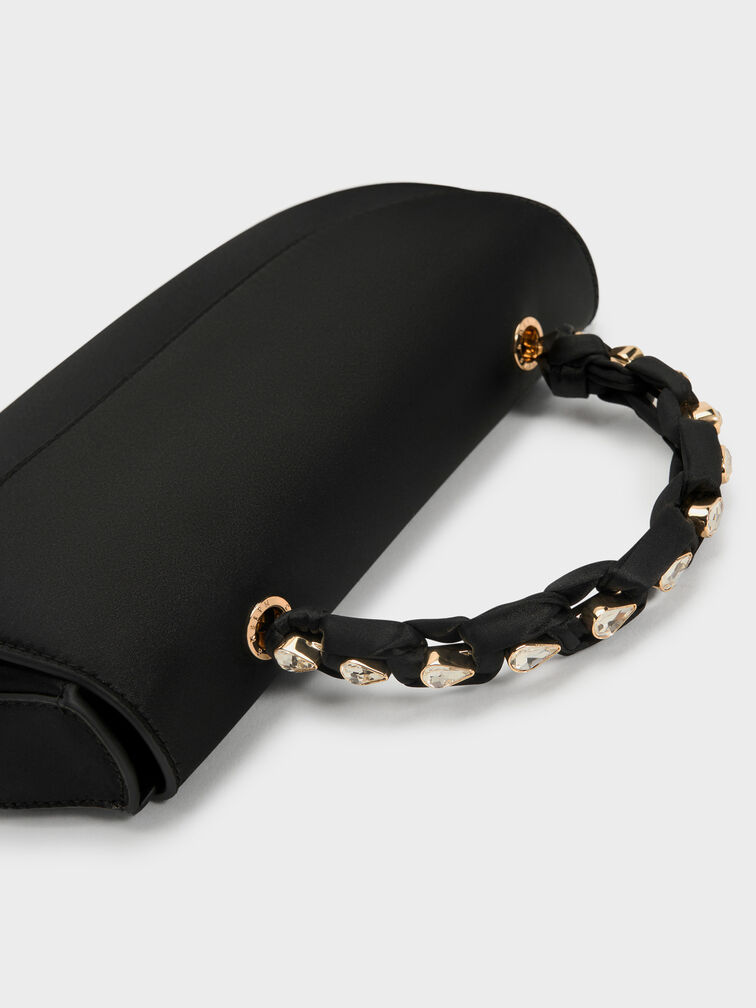 حقيبة إيليان من الساتان ومقبض يد علوي مرصع بالأحجار, أسود, hi-res