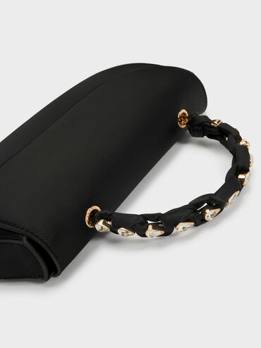 حقيبة إيليان من الساتان ومقبض يد علوي مرصع بالأحجار, أسود, hi-res